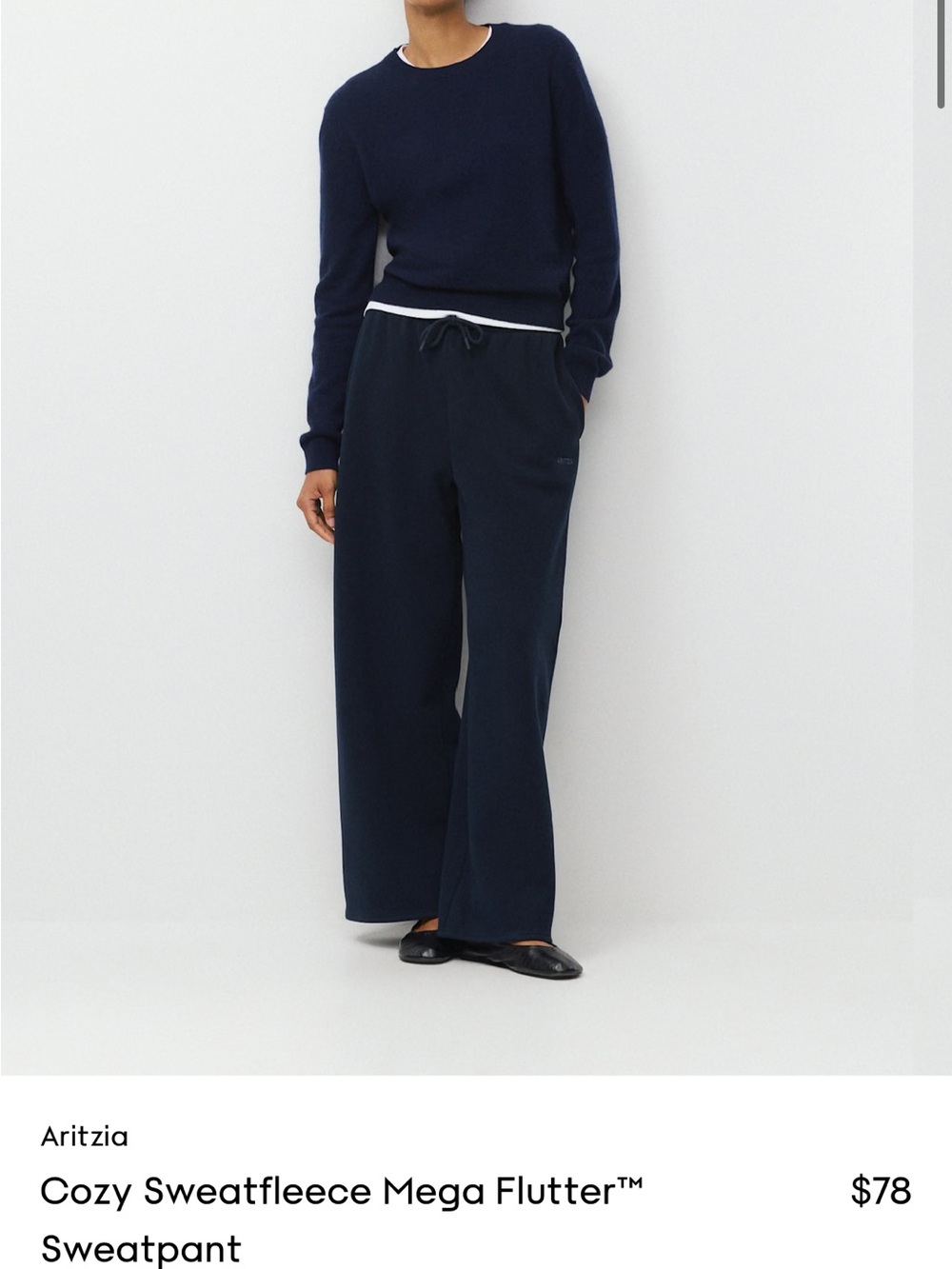 NWT L Aritzia Wide-Leg Cozy Sweatpant in Navy
